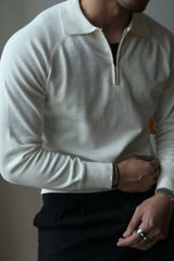 Men's Plus Size Quarter Zip Raglan Sleeve Polo - Trendsi - Flyclothing LLC