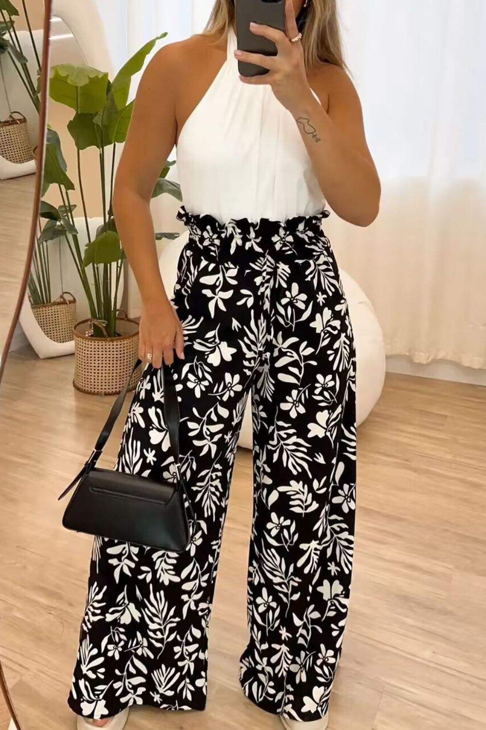Full Size Printed High Waist Wide Leg Pants - Trendsi - Flyclothing LLC