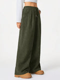 Casual Corduroy Wide Leg Pants - Trendsi - Flyclothing LLC