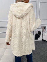 Fuzzy Button Down Hooded Coat - Trendsi - Flyclothing LLC
