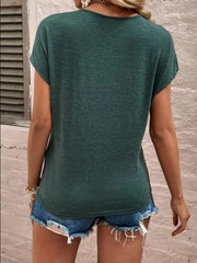 Full Size Lace Detail V-Neck Short Sleeve T-Shirt - Trendsi