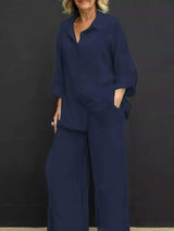 Full Size Long Sleeve Shirt and Pants Set Plus Size - Trendsi - Flyclothing LLC