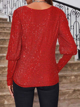 Sequin Boat Neck Long Sleeve Top - Trendsi - Flyclothing LLC