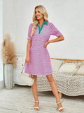 Contrast Striped Short Sleeve Mini Dress - Trendsi
