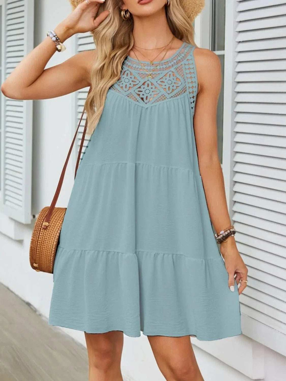 Ruffled Hem Lace Sleeveless Dress - Trendsi - Flyclothing LLC