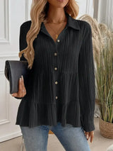 Striped Button-Down Tiered Shirt - Trendsi - Flyclothing LLC