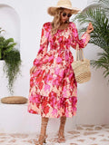 Printed Long Sleeve Midi Dress - Trendsi - Flyclothing LLC