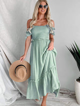 Frill Smocked Off-Shoulder Ruffle Sleeve Dress - Trendsi - Flyclothing LLC