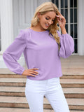 Round Neck Balloon Sleeve Blouse - Trendsi