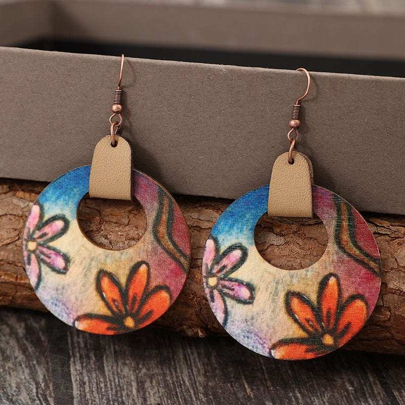 Wooden Flower Round Shape Earrings - Trendsi - Flyclothing LLC
