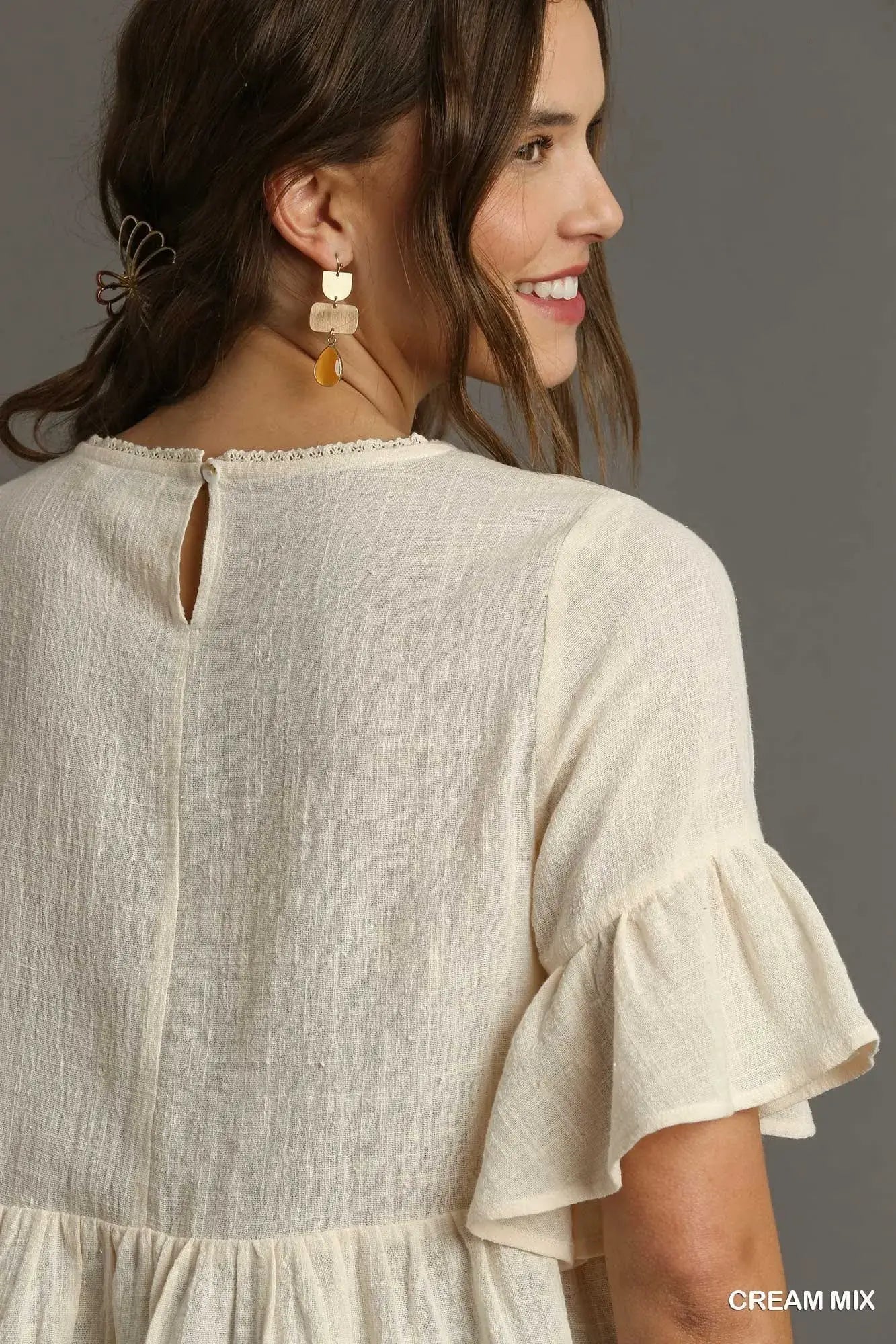 Umgee Floral Lace Trimmed Detail Half Sleeve Babydoll Top - Trendsi - Flyclothing LLC