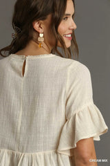 Umgee Floral Lace Trimmed Detail Half Sleeve Babydoll Top - Trendsi - Flyclothing LLC
