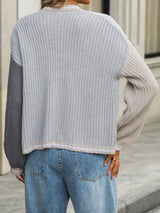 Contrast Open Front Long Sleeve Cardigan - Trendsi - Flyclothing LLC