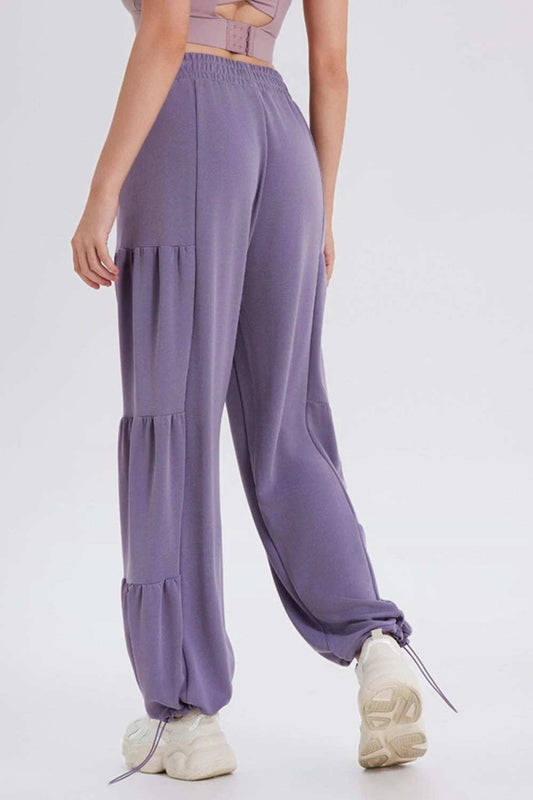 Basic Bae Drawstring Elastic Waist Ruched Joggers - Trendsi - Flyclothing LLC