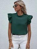 Mock Neck Ruffled Cap Sleeve Blouse - Trendsi - Flyclothing LLC