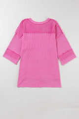 Pocketed Round Neck Three-Quarter Sleeve T-Shirt - Trendsi - Flyclothing LLC