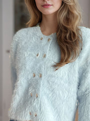 Heart Button Round Neck Cardigan - Trendsi