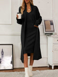 V-Neck Cami Dress and Open Front Cardigan Sweater Set - Trendsi - Flyclothing LLC