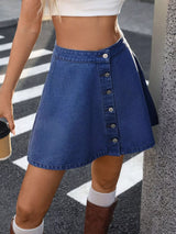Button-Front A-Line Denim Skirt - Trendsi - Flyclothing LLC