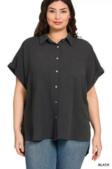 Zenana Full Size Woven Airflow Button Down Shirt Plus Size - Trendsi - Flyclothing LLC