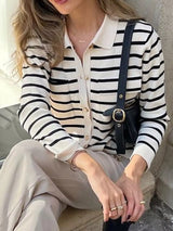 Striped Button-Down Knit Cardigan - Trendsi - Flyclothing LLC
