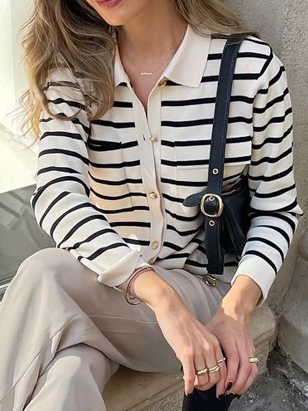 Striped Button-Down Knit Cardigan - Trendsi - Flyclothing LLC