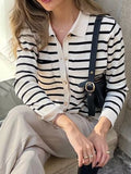 Striped Button-Down Knit Cardigan - Trendsi - Flyclothing LLC