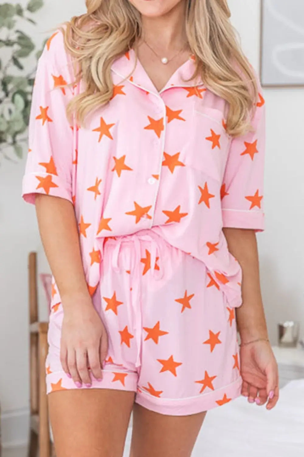 Star Print Short Sleeve Shirt and Shorts Set - Trendsi - Flyclothing LLC