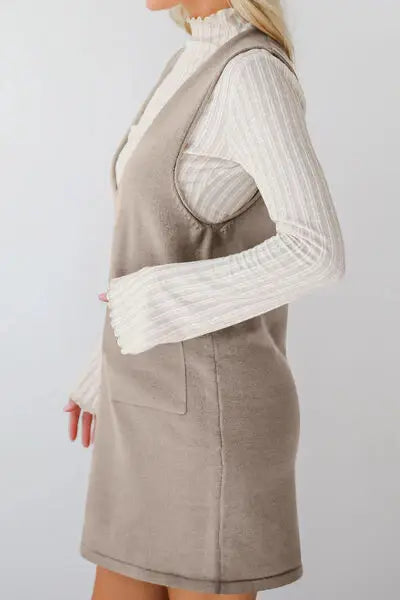 Lovelet Pocketed V-Neck Mini Sweater Overall Dress - Trendsi - Flyclothing LLC
