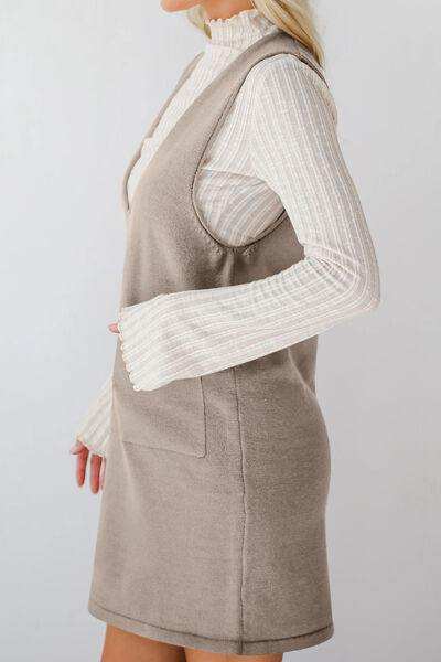 Lovelet Pocketed V-Neck Mini Sweater Overall Dress - Trendsi - Flyclothing LLC