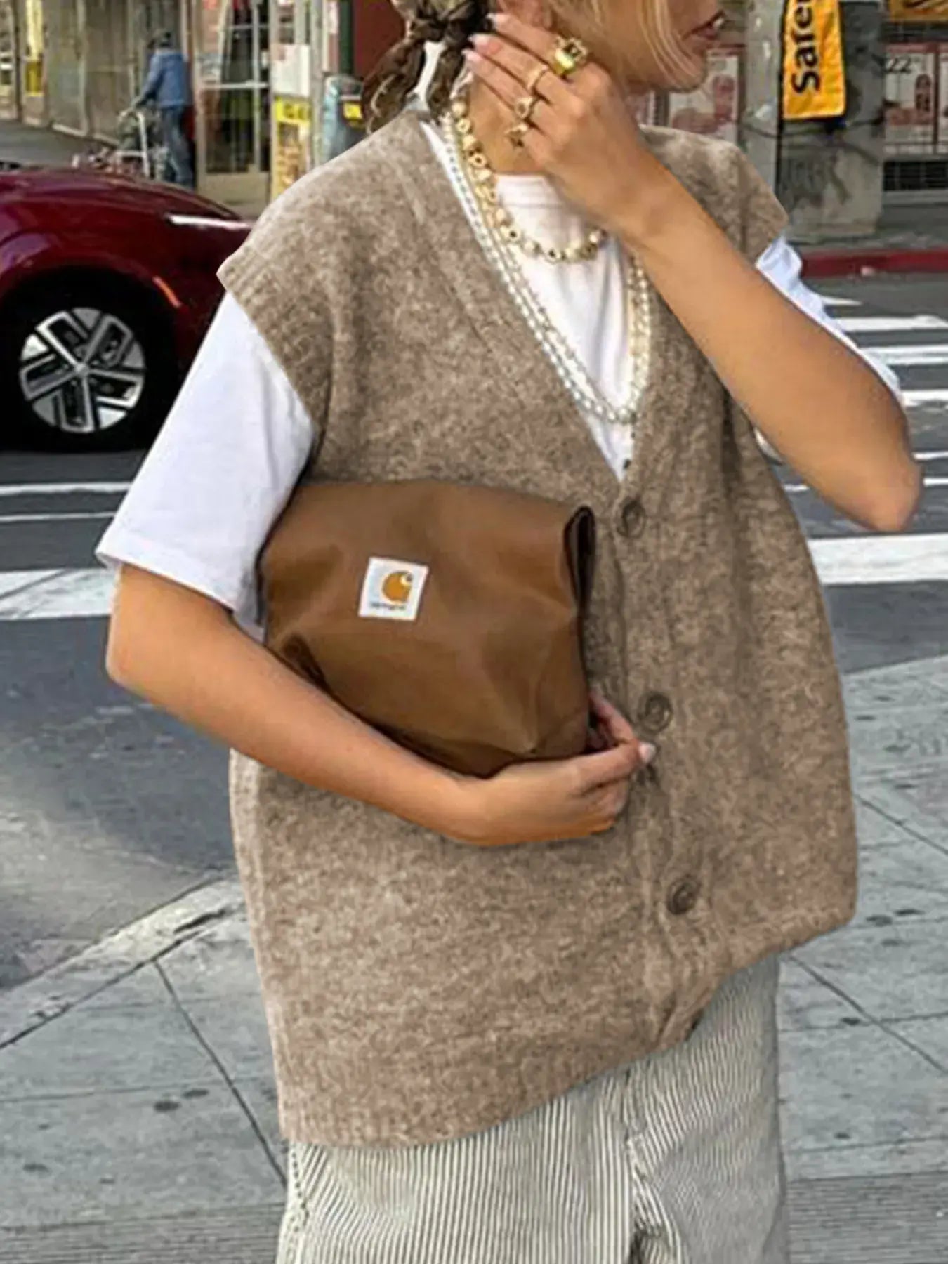Button-Front Sweater Vest - Trendsi - Flyclothing LLC