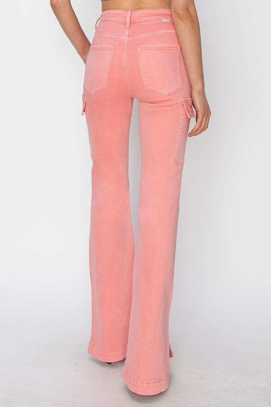 RISEN Full Size High Rise Side Slit Cargo Bootcut Jeans - Trendsi - Flyclothing LLC