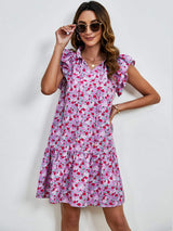 Tied Floral Cap Sleeve Mini Dress - Trendsi - Flyclothing LLC