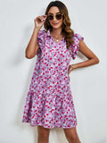 Tied Floral Cap Sleeve Mini Dress - Trendsi - Flyclothing LLC