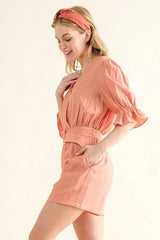 And The Why Flounce Sleeves Romper with Belt - Trendsi - Flyclothing LLC