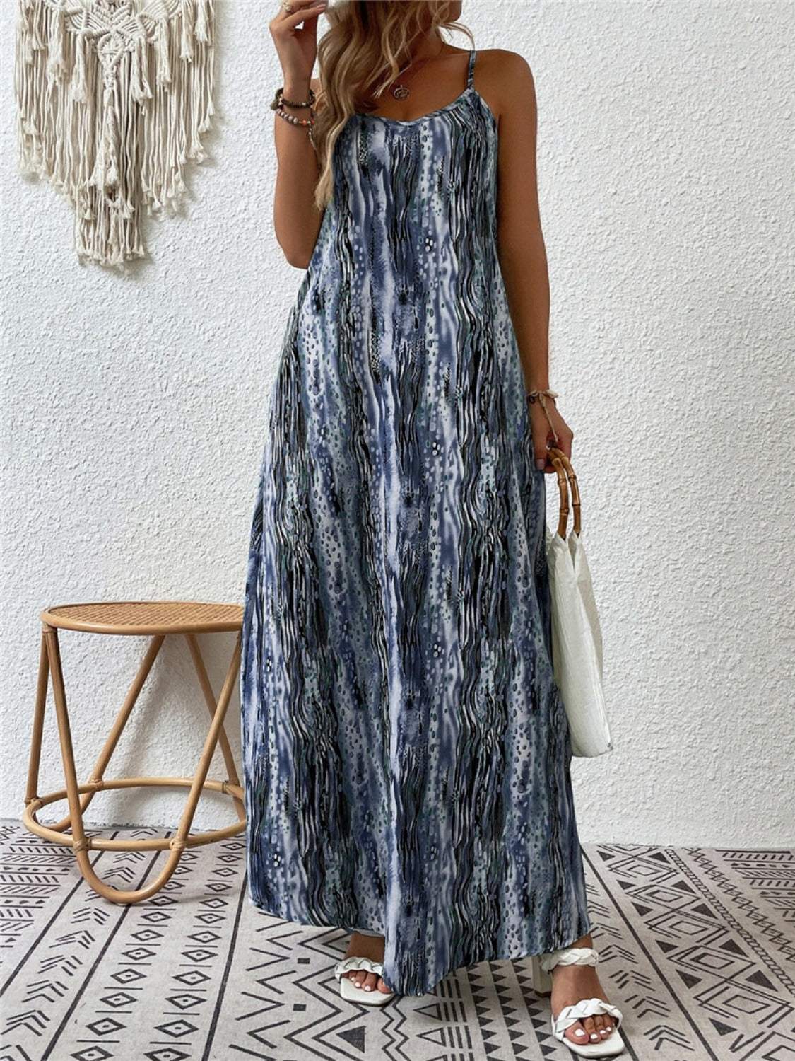 Full Size Printed Scoop Neck Maxi Cami Dress - Trendsi - Flyclothing LLC