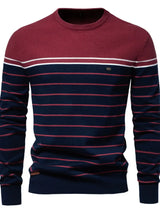 Men's Striped Round Neck Long Sleeve Sweater - Trendsi - Flyclothing LLC