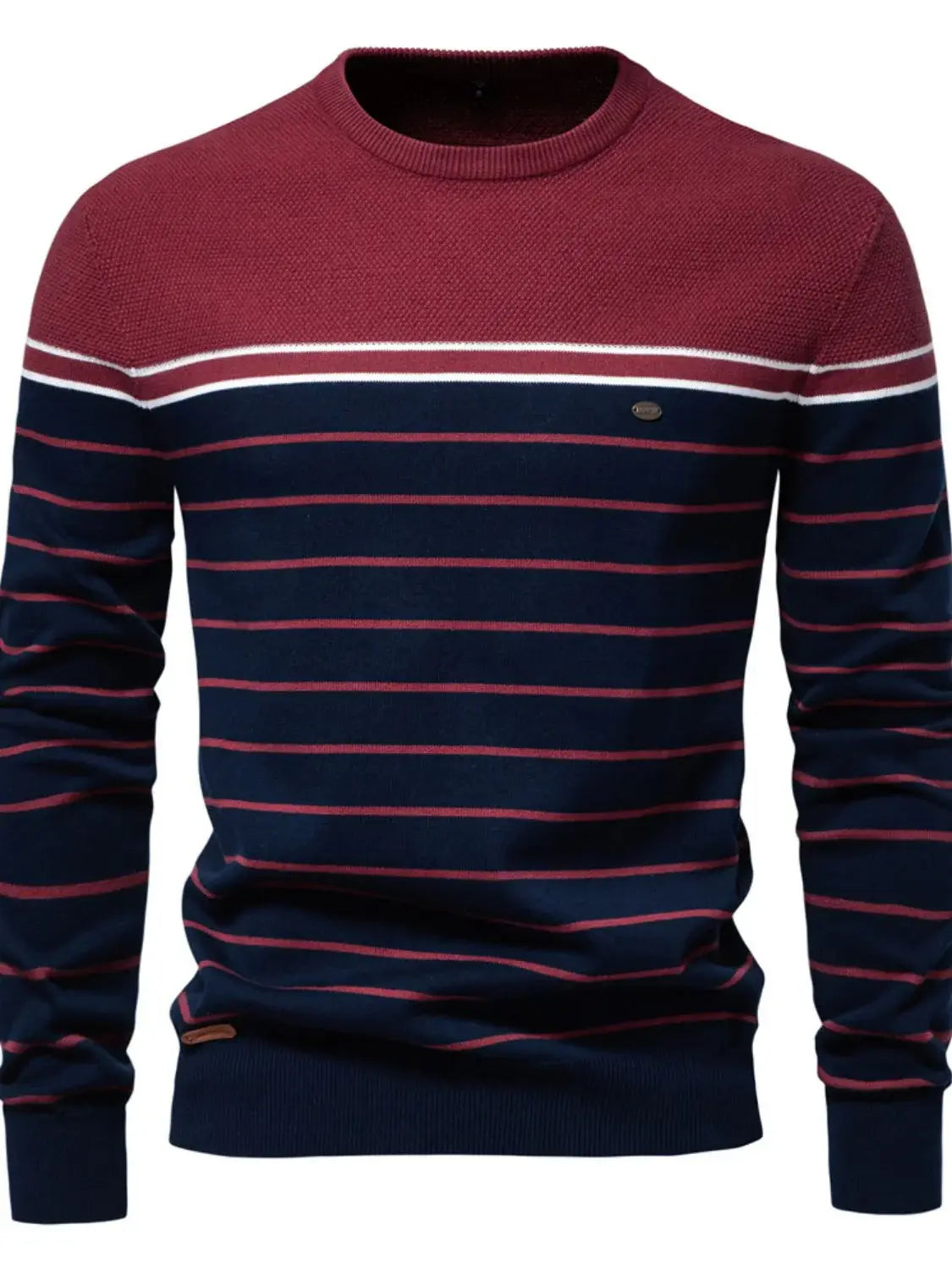 Men's Striped Round Neck Long Sleeve Sweater - Trendsi - Flyclothing LLC