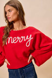 SO ME Merry Tinsel Lettering Christmas Sweater Top - Trendsi - Flyclothing LLC