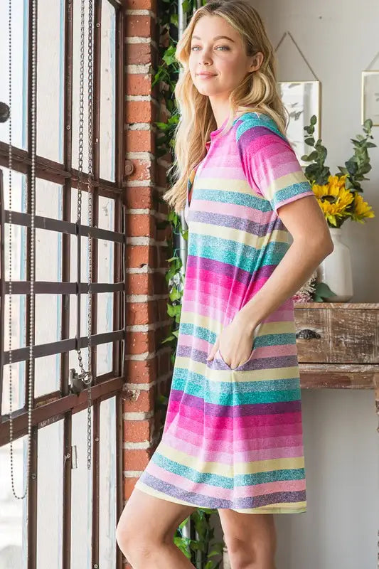 Heimish Full Size Striped Short Sleeve Mini Tee Dress Plus Size - Trendsi - Flyclothing LLC