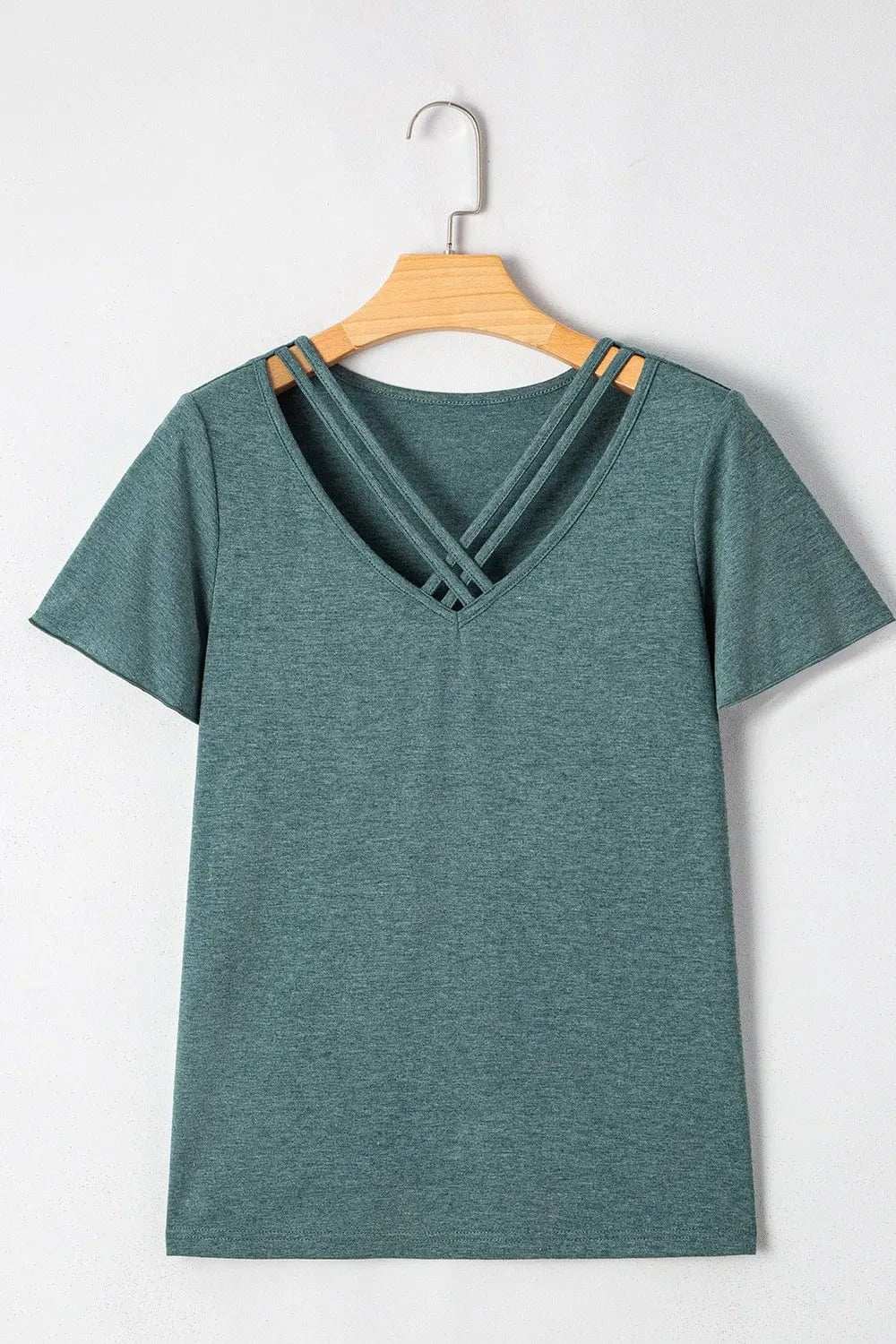 V-Neck Short Sleeve T-Shirt - Trendsi - Flyclothing LLC