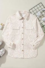 Leopard Collared Neck Dropped Shoulder Jacket - Trendsi - Flyclothing LLC