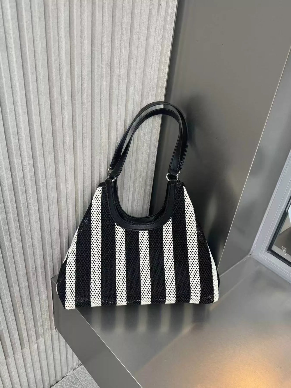 Contrast Striped Tote Bag - Trendsi - Flyclothing LLC