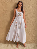 Floral Embroidered Sleeveless Maxi Dress - Trendsi