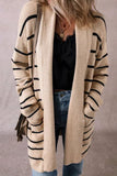 Striped Open Front Long Sleeve Cardigan - Trendsi
