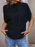 Ruched Mock Neck Half Sleeve Blouse - Trendsi - Flyclothing LLC