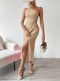 Side Slit Cutout Single Shoulder Dress - Trendsi - Flyclothing LLC