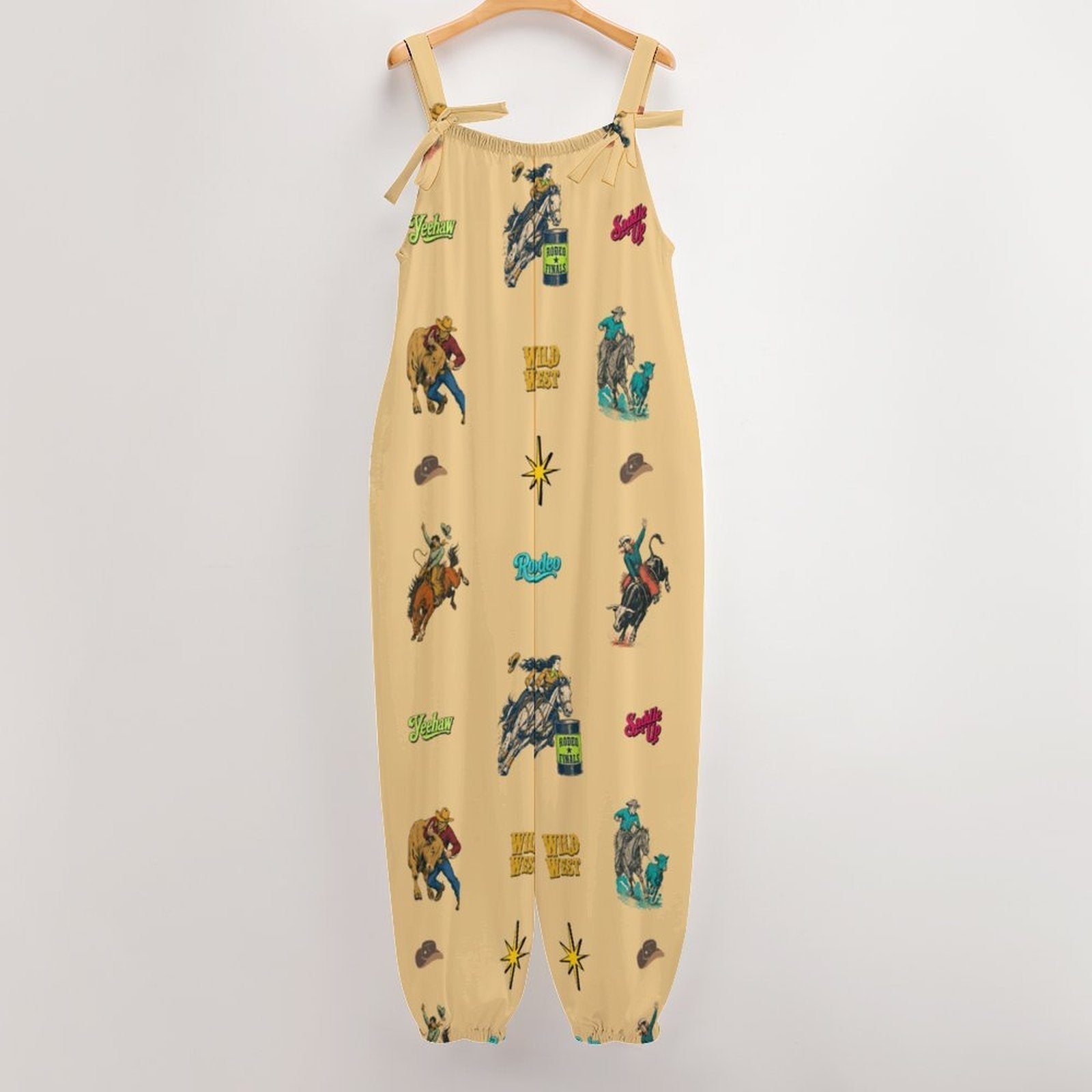 Baha Ranch The Last Roundup Western Rodeo Overalls Jumpsuit - Tan
