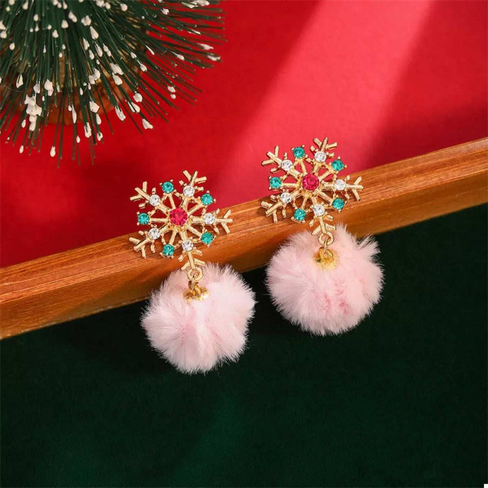 Christmas Snowflake Pom Pom Drop Earrings - Trendsi - Flyclothing LLC