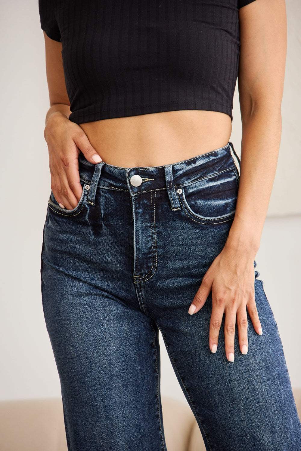 RFM Full Size Tummy Control High Waist Raw Hem Jeans - Trendsi - Flyclothing LLC